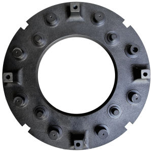 Clutch back plate and related parts on workbench